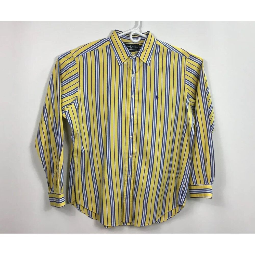 Vintage Ralph Lauren Mens Size XL‎ Shirt Yellow Stripe Button Down Classic Fit